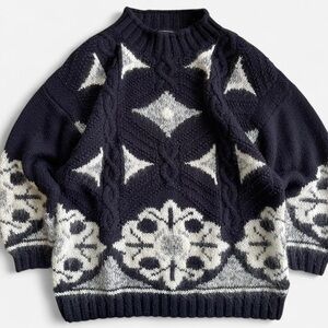 Vintage Forenza Fuzzy Acrylic Wool Mohair Knit Black Gray White Mockneck Sweater